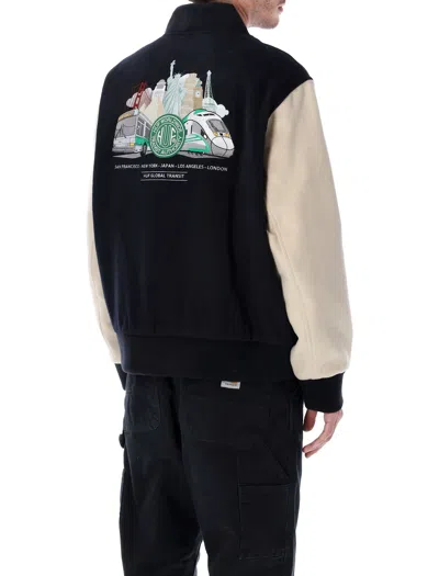 Huf Global Transit Black Wool Varsity Jacket In Blue