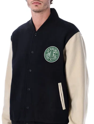 Huf Global Transit Black Wool Varsity Jacket In Blue
