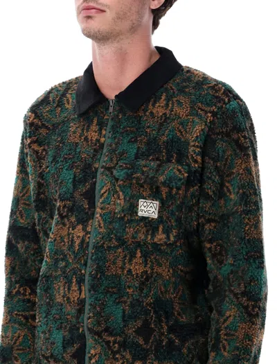 Rvca Zip-up Patterned Shirt Jacket In Green