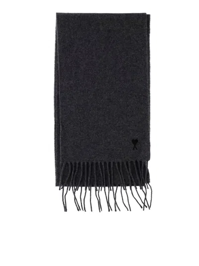 Ami Alexandre Mattiussi Rectangular Scarf With Soft Texture And Fringed Edges In Black