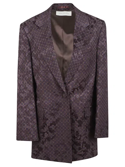 Dries Van Noten Patterned Pussy-bow Blouse In Brown