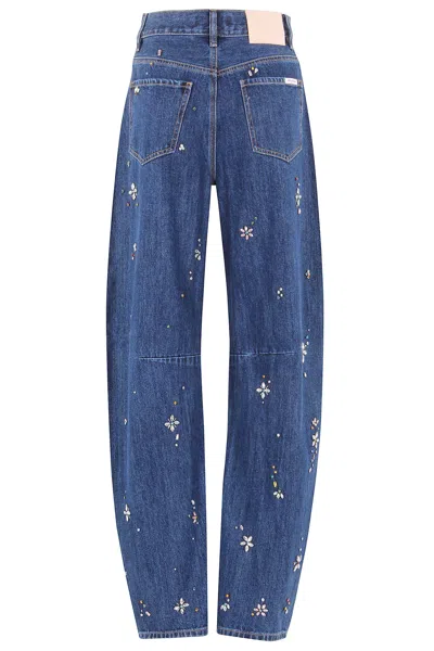 Self-portrait Blue Embellished Barrel Leg Jeans In Blue
