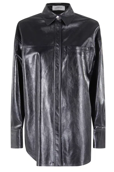 Sportmax Oversized Leather Jacket And Pocket In Gray
