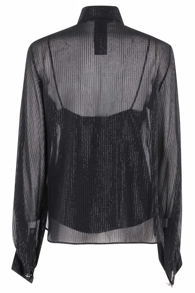 Max Mara Black Silk Chiffon Blouse With Stripes In Black