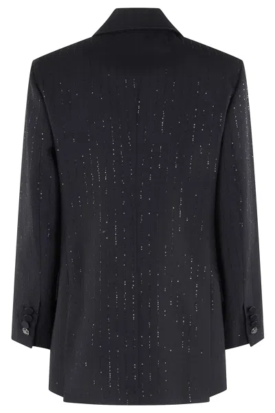 Max Mara Black Double-breasted Sequin Wool Blazer In Black