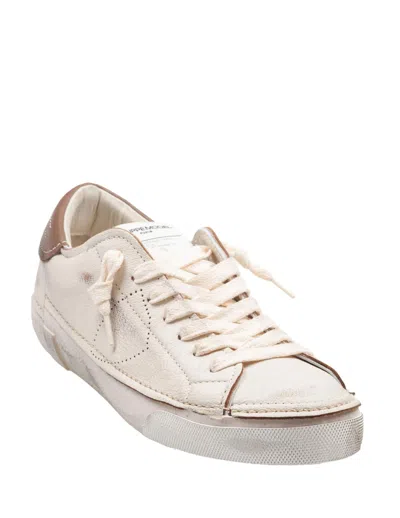 Philippe Model Prsx Vintage Leather Sneakers In Cream In Brown