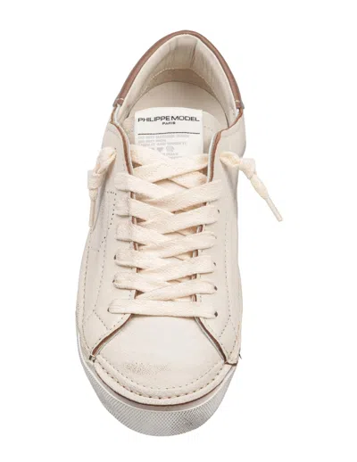 Philippe Model Prsx Vintage Leather Sneakers In Cream In Brown