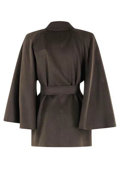 Max Mara Verna Cape-sleeve Camel Hair Wrap Coat In Green