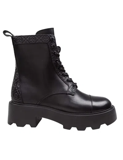 Tory Burch Leather Ankle Boot With T Monogram In Black In Black