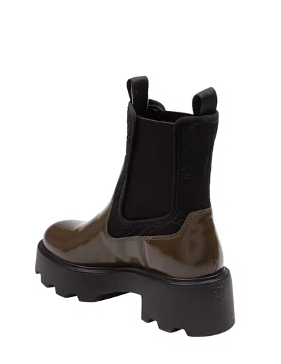 Tory Burch Leather And Neoprene Chelsea Boot In Olive Green In Green