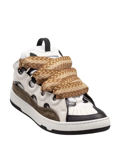 Lanvin Curb Sneakers In Grey Suede And Leather In Multi