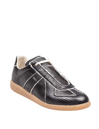 Maison Margiela Replica Sneakers In Shiny Leather With Cotton Inserts In Black
