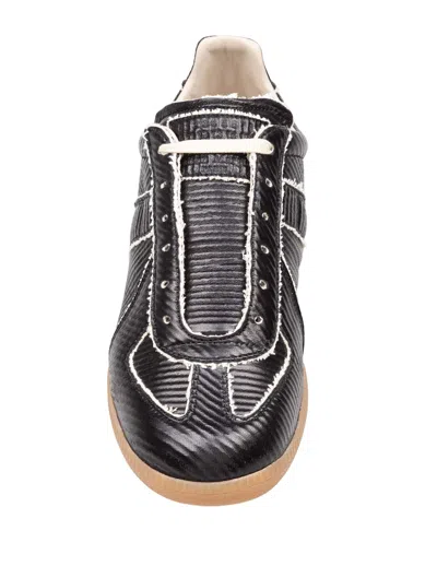 Maison Margiela Replica Sneakers In Shiny Leather With Cotton Inserts In Black