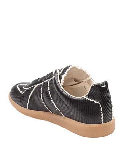 Maison Margiela Replica Sneakers In Shiny Leather With Cotton Inserts In Black