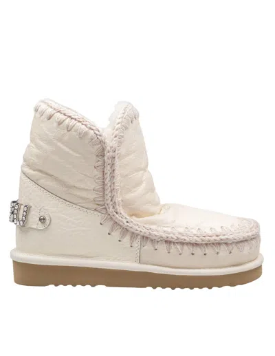 Mou Eskimo 18 Sheepskin Boot In White With Applied Zirconia In White