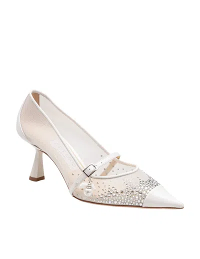 Jimmy Choo Aren 65 Tkw Mesh And Leather Pumps With Crystal Appliques In White