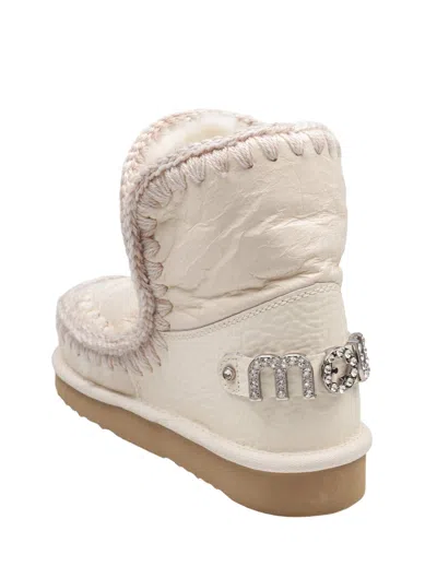Mou Eskimo 18 Sheepskin Boot In White With Applied Zirconia In White