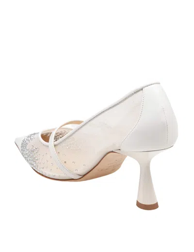 Jimmy Choo Aren 65 Tkw Mesh And Leather Pumps With Crystal Appliques In White