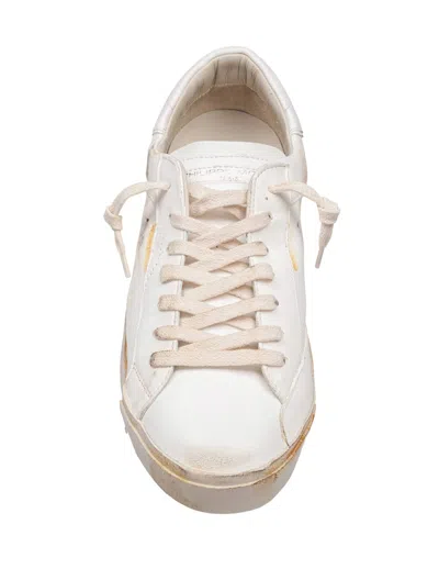 Philippe Model Prsx White Leather Sneakers With Vintage Effect In White