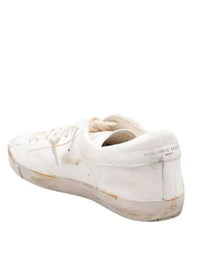 Philippe Model Prsx White Leather Sneakers With Vintage Effect In White