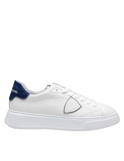 Philippe Model Temple Low Leather Sneakers, White And Blue In Multi