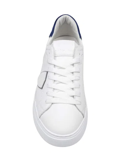 Philippe Model Temple Low Leather Sneakers, White And Blue In Multi