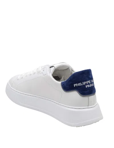 Philippe Model Temple Low Leather Sneakers, White And Blue In Multi
