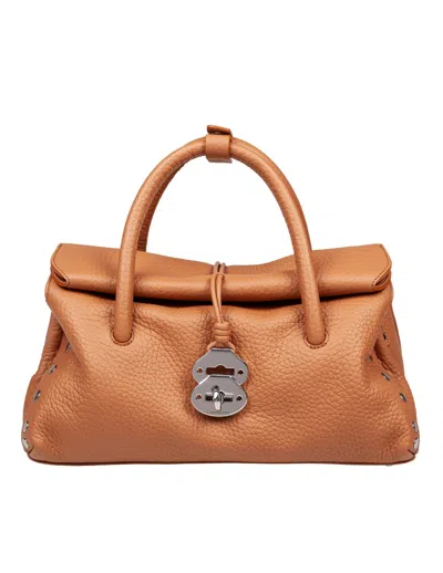 Zanellato Dotta Centauro S Hammered Leather Bag In Amaretto Brown In Brown