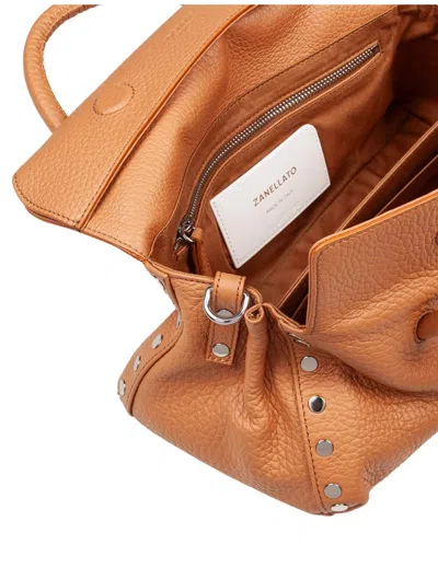 Zanellato Dotta Centauro S Hammered Leather Bag In Amaretto Brown In Brown