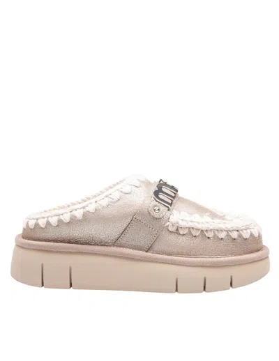 Mou Bounce Clog In Laminated Sheepskin Stone Color In Gray