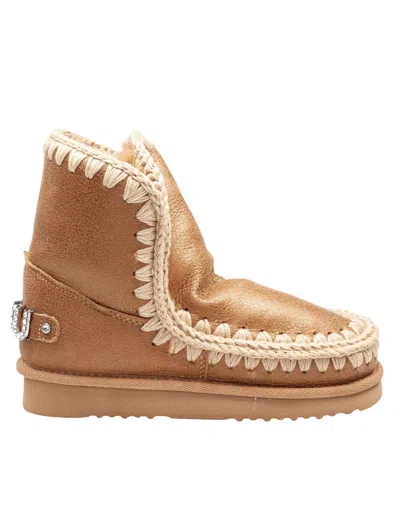Mou Eskimo 18 Sheepskin Ankle Boot In Tobacco Color With Applied Zirconia In Brown