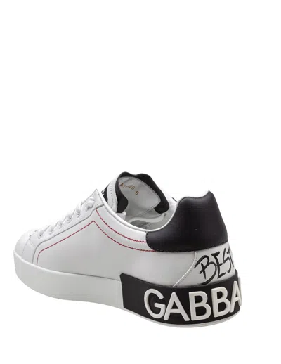 Dolce & Gabbana Portofino Leather Sneakers With Embroidery And Patches In Multi