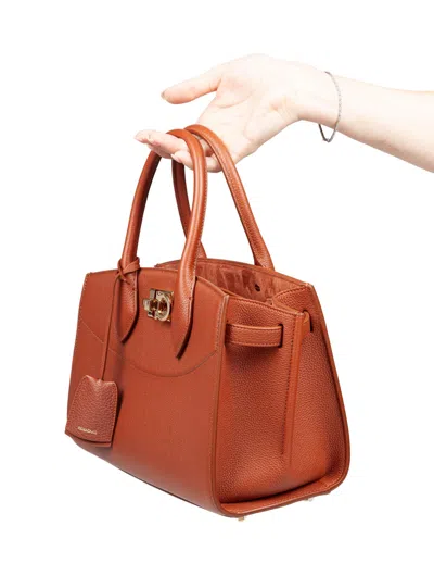 Ferragamo Studio Hammered Leather Handbag Cognac Color In Brown