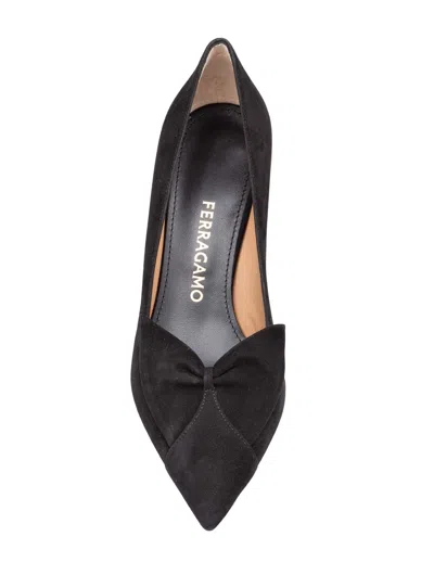 Ferragamo Pointed Toe Stiletto Heel Pumps With Bow In Black