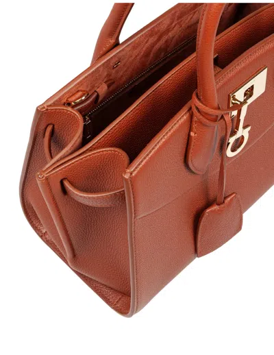 Ferragamo Studio Hammered Leather Handbag Cognac Color In Brown