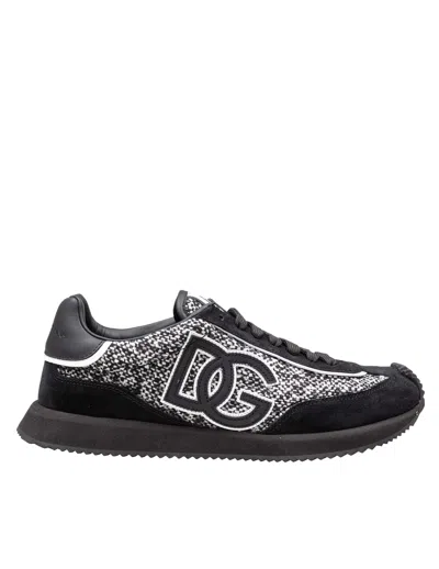 Dolce & Gabbana Cushion Sneakers In Leather And Fabric, Black And White In Multi