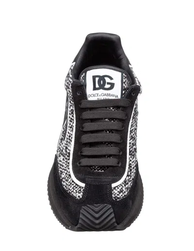 Dolce & Gabbana Cushion Sneakers In Leather And Fabric, Black And White In Multi
