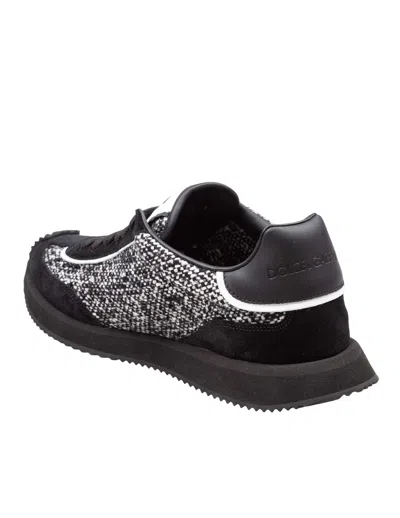 Dolce & Gabbana Cushion Sneakers In Leather And Fabric, Black And White In Multi