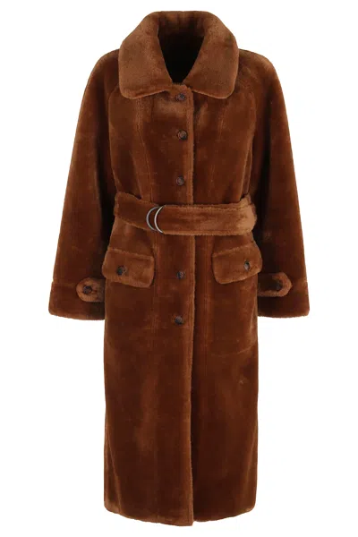 Urbancode Belted Button-front Coat In Brown