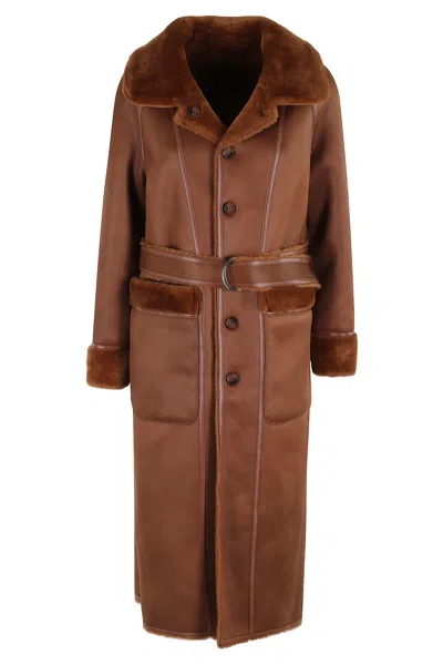 Urbancode Belted Button-front Coat In Brown