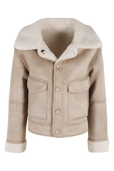 Urbancode Cream Reversible Jacket With Synthetic Sheepskin In White