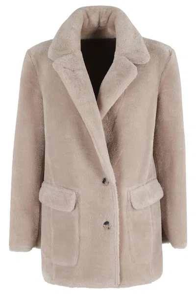 Urbancode Reversible Taupe Jacket With Shearling Details In Neutral