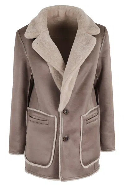 Urbancode Reversible Taupe Jacket With Shearling Details In Neutral