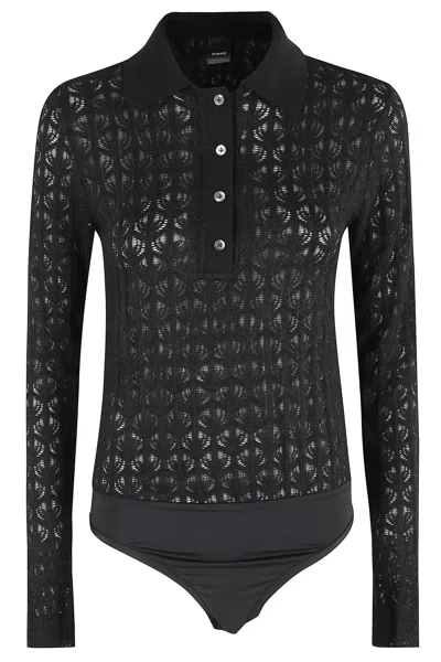 Pinko Knit Lace Bodysuit In Black