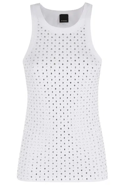 Pinko Rhinestone-embellished Slim Fit Sleeveless Top In White