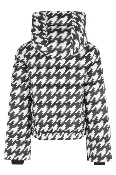 Perfect Moment Moment Houndstooth Hooded Embroidered Padded Down Ski Jacket In Multi