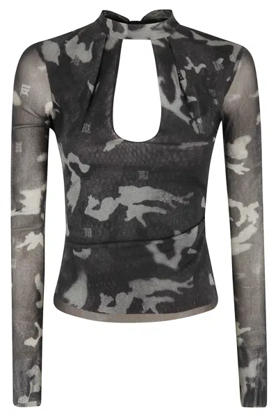 Misbhv Camo Mesh Longsleeve Top In Black