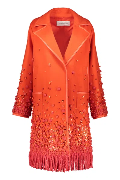 Valentino Orange Coat With Fringes In Orange