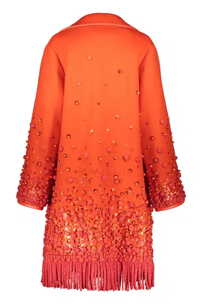 Valentino Orange Coat With Fringes In Orange