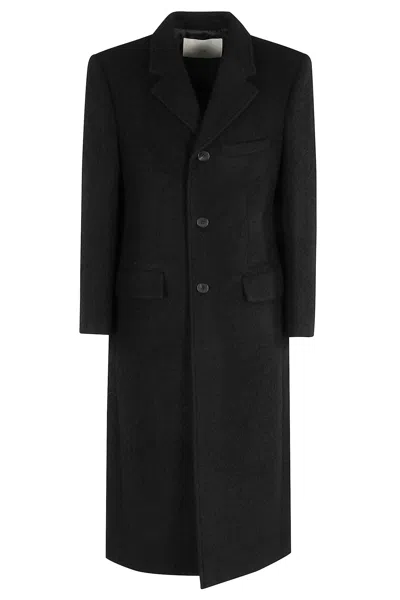 Dunst 2-way Boucle Wool Coat With Lapel Neckline And Flap Pockets In Black